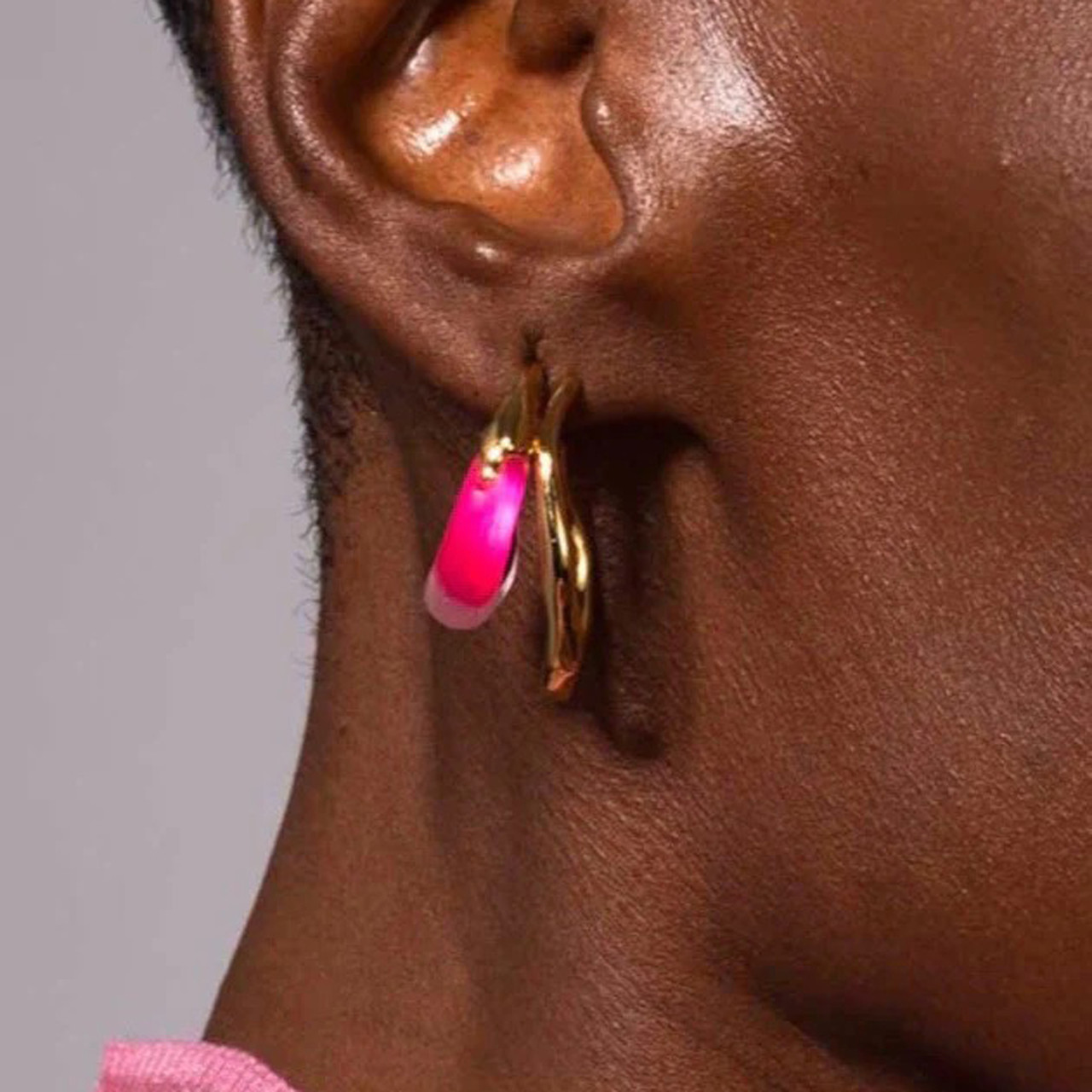 Lucite Molten Double Hoop Earrings Neon Pink, Alexis Bittar, tomfoolery