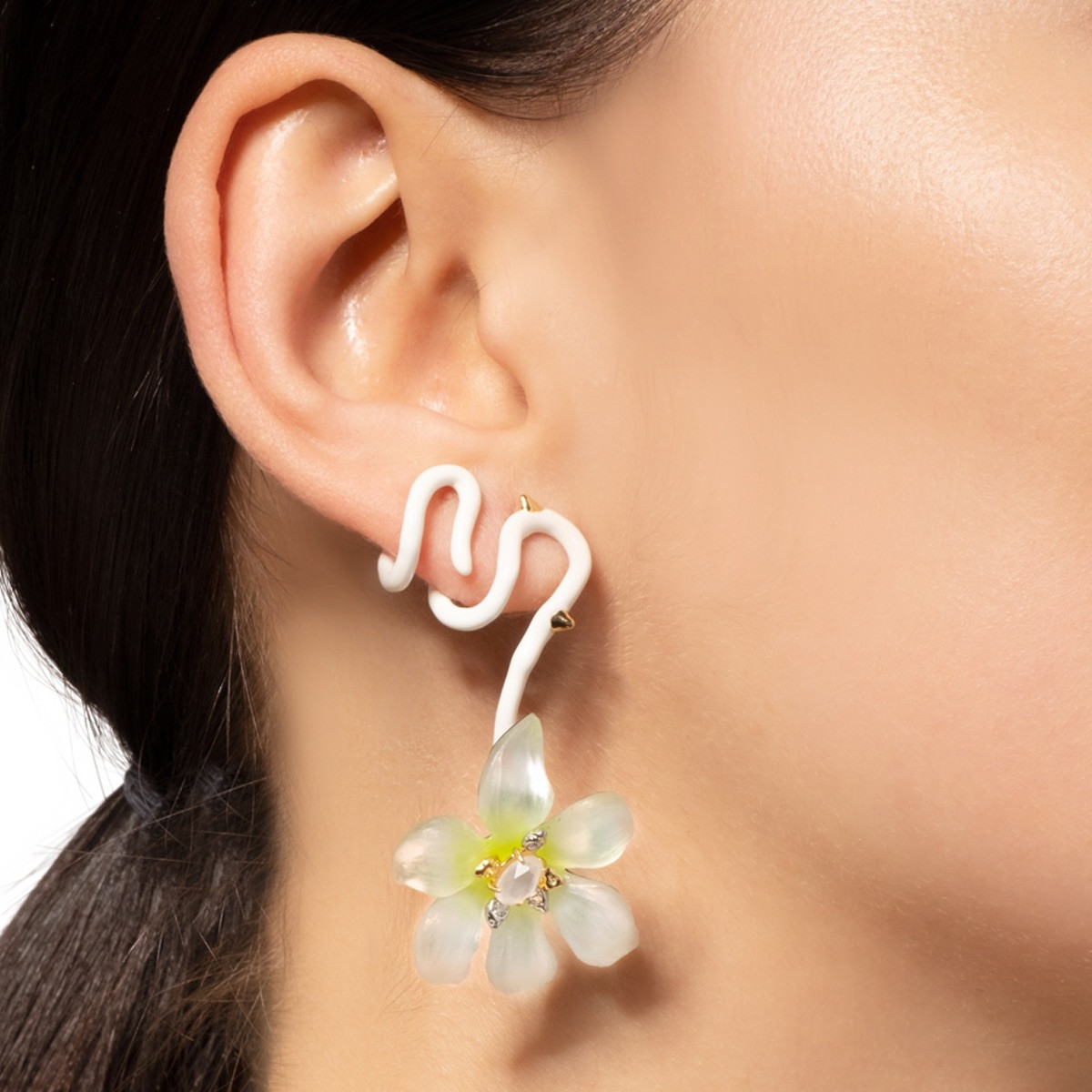 Lily Lucite Flower Ear Climber Earring White, Alexis Bittar, tomfoolery