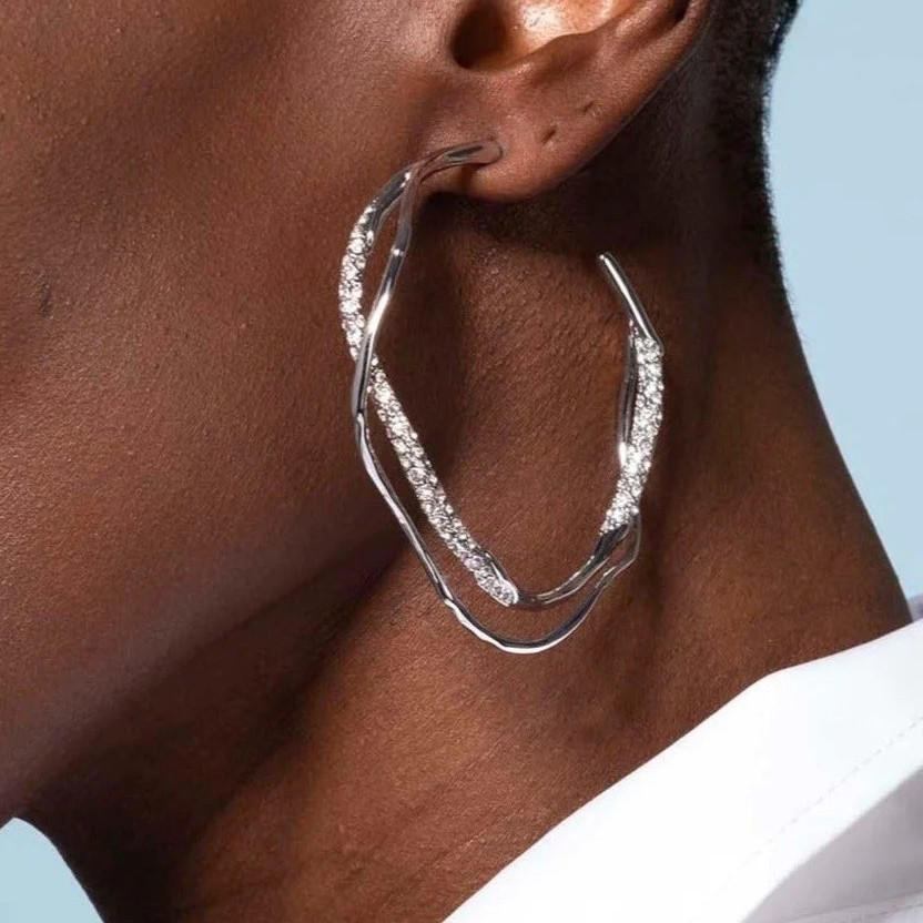 Intertwined Two Tone Pave Hoop Earrings, Alexis Bittar, tomfoolery