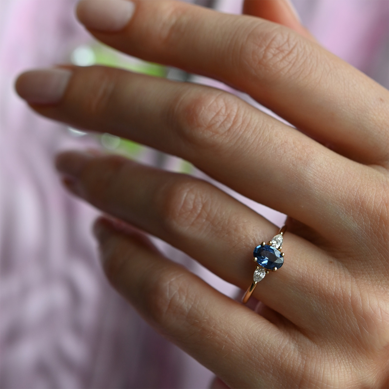 Trio Royal Blue Oval Sapphire & Diamond Ring, Infinite, tomfoolery