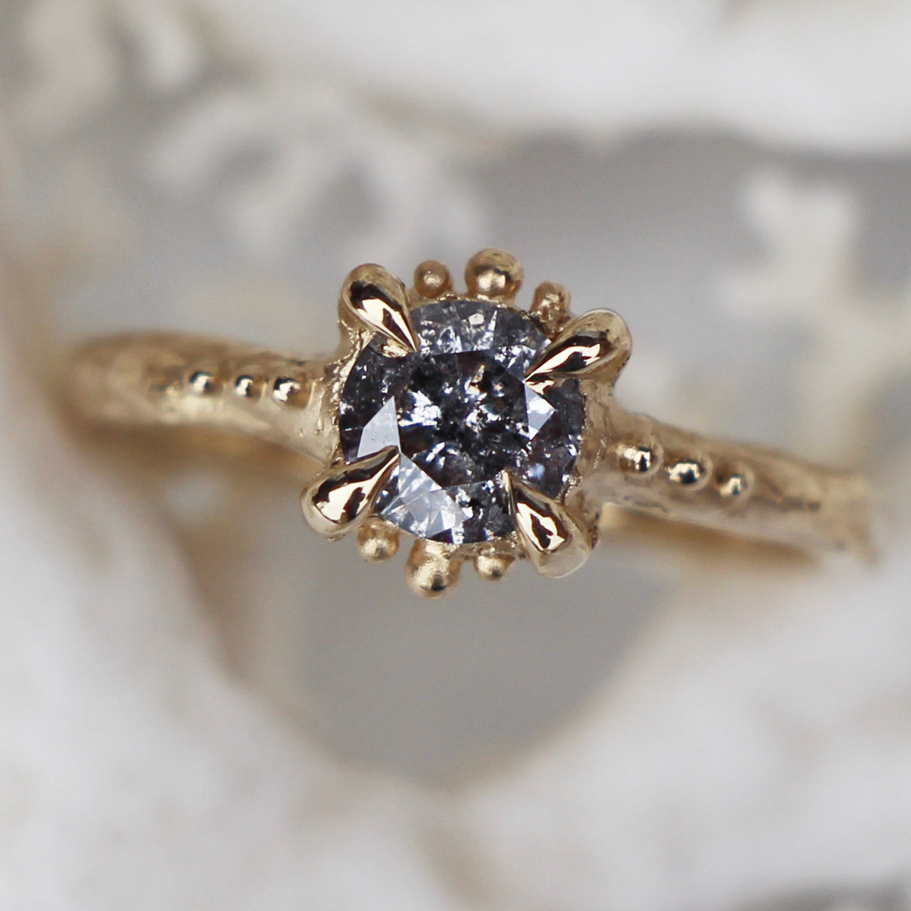 Salt & Pepper Diamond Solitaire Urchin Ring Tomfoolery London