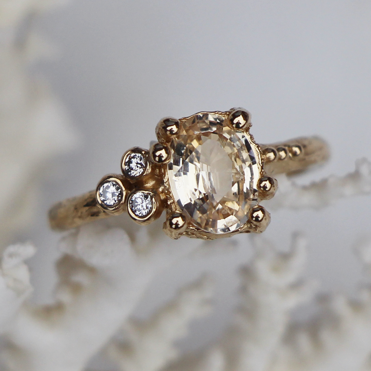 Peach Sapphire Sunset Cluster Ring, Alice Clarke, tomfoolery