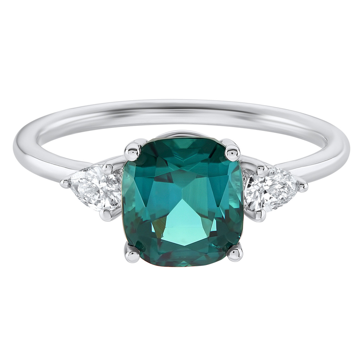 Trio White Gold Teal Tourmaline Three Stone Ring, Infinite, tomfoolery