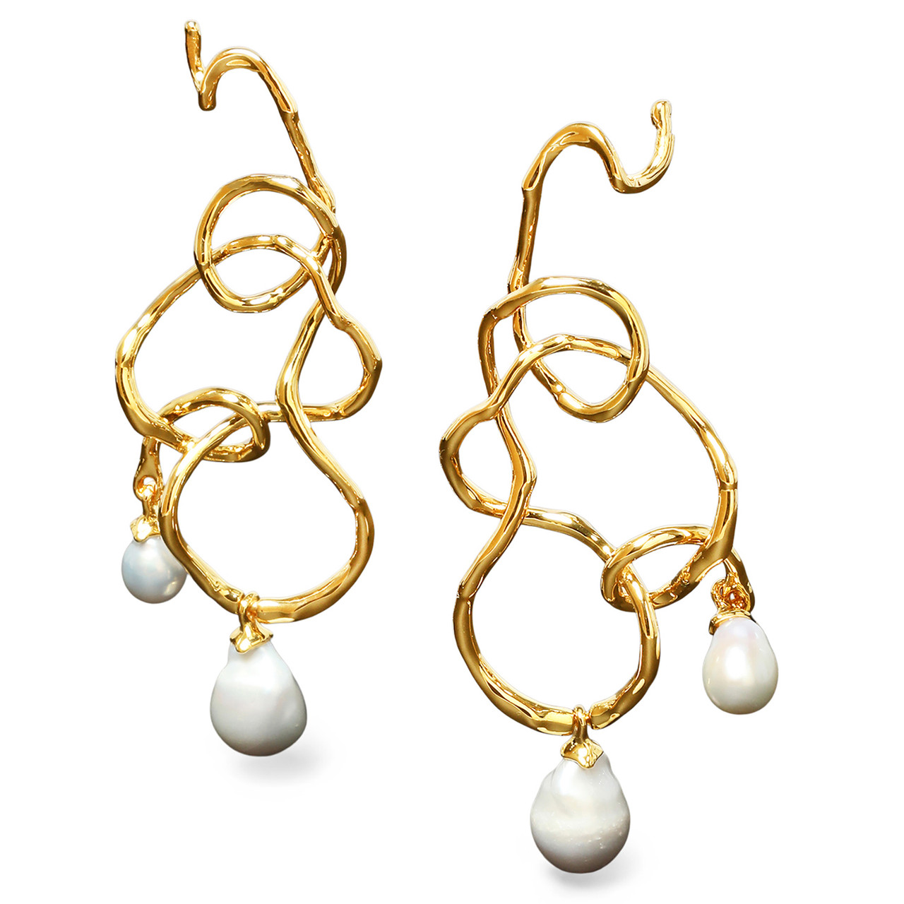 Twisted Gold Large Pearl Drop Statement Earrings, Alexis Bittar, tomfoolery