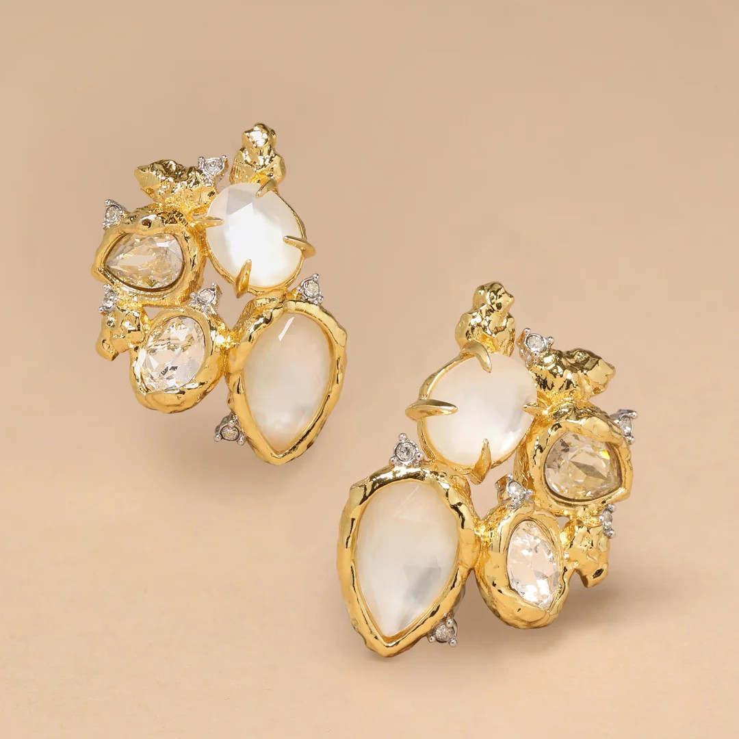 Golden Pebble Cake Cluster Earrings with Mother of Pearl, Alexis Bittar, tomfoolery