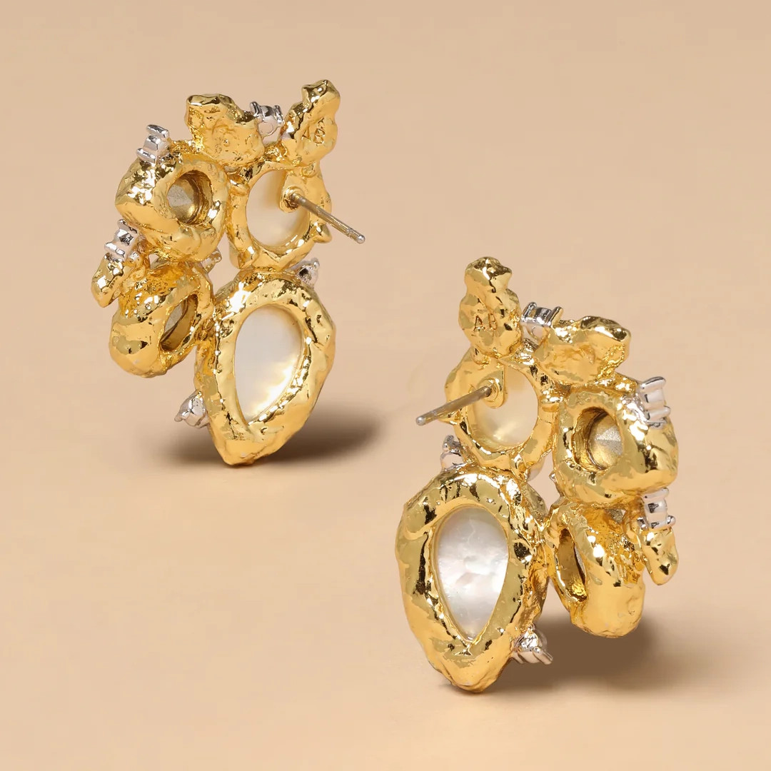 Golden Pebble Cake Cluster Earrings with Mother of Pearl, Alexis Bittar, tomfoolery