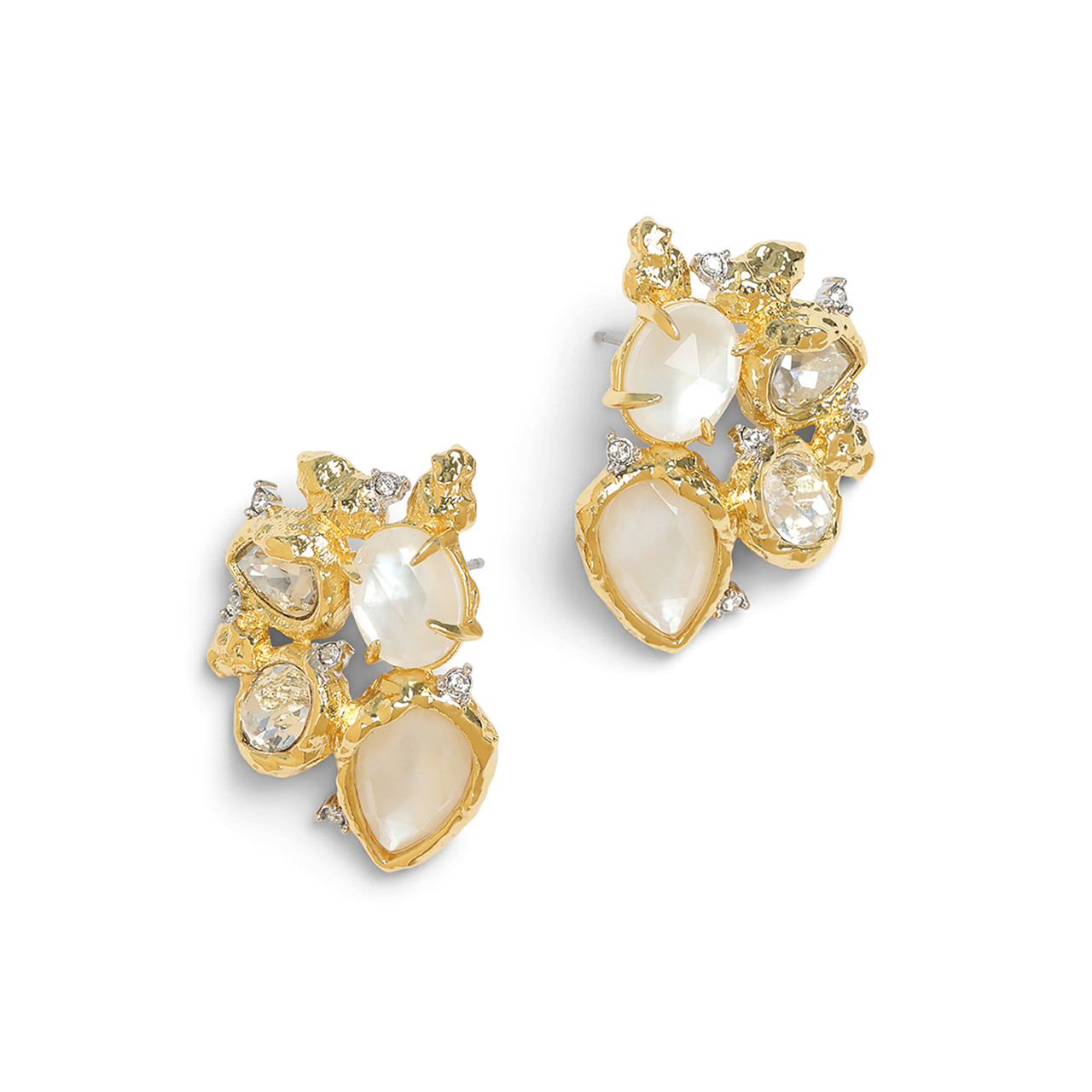 Golden Pebble Cake Cluster Earrings with Mother of Pearl, Alexis Bittar, tomfoolery