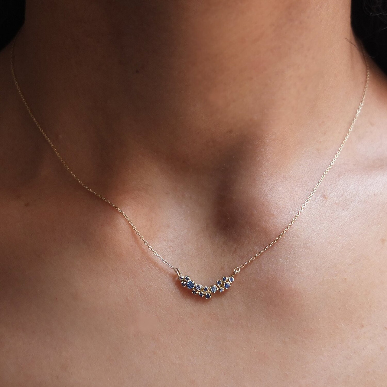 n+a New York, Curved Grand Cluster Necklace with Blue Sapphires, Tomfoolery