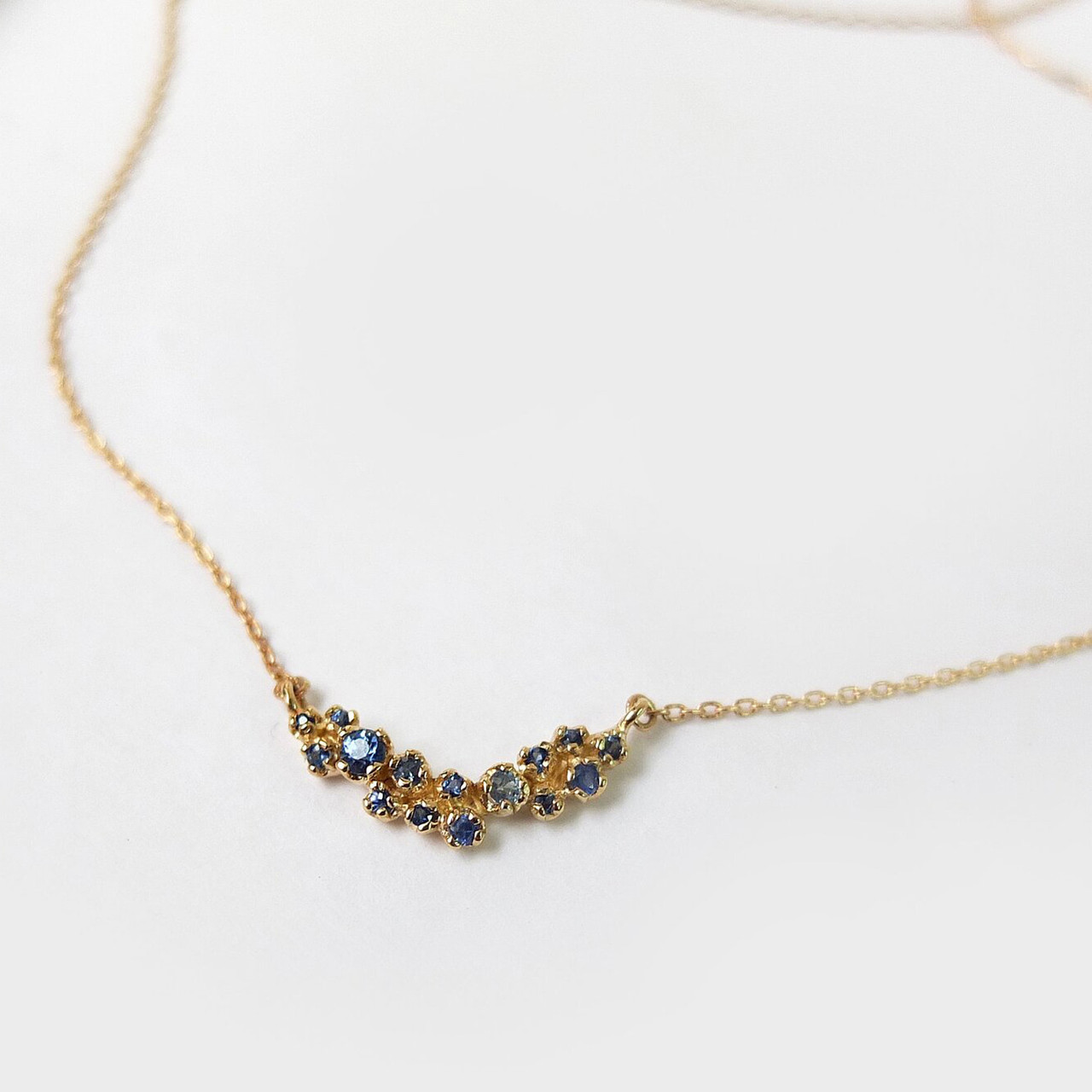 n+a New York, Curved Grand Cluster Necklace with Blue Sapphires, Tomfoolery