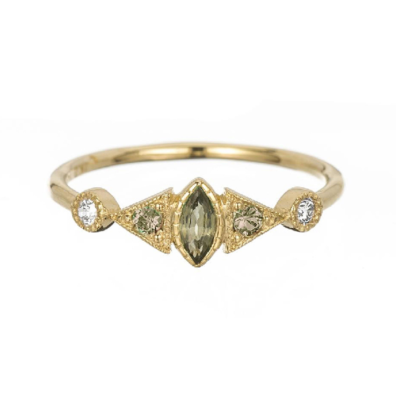 Green Sapphire Marquise Duo Deco Ring - Tomfoolery London