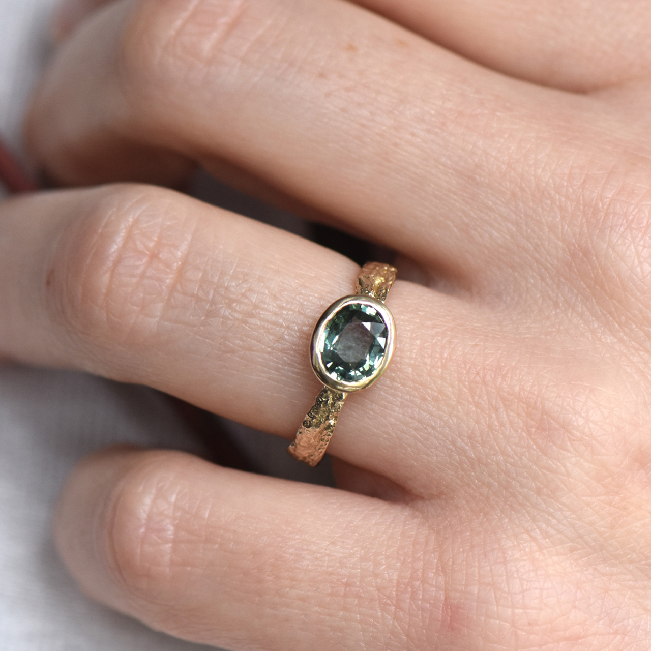 London Plane Green Sapphire Ring, Issy White, Tomfoolery London