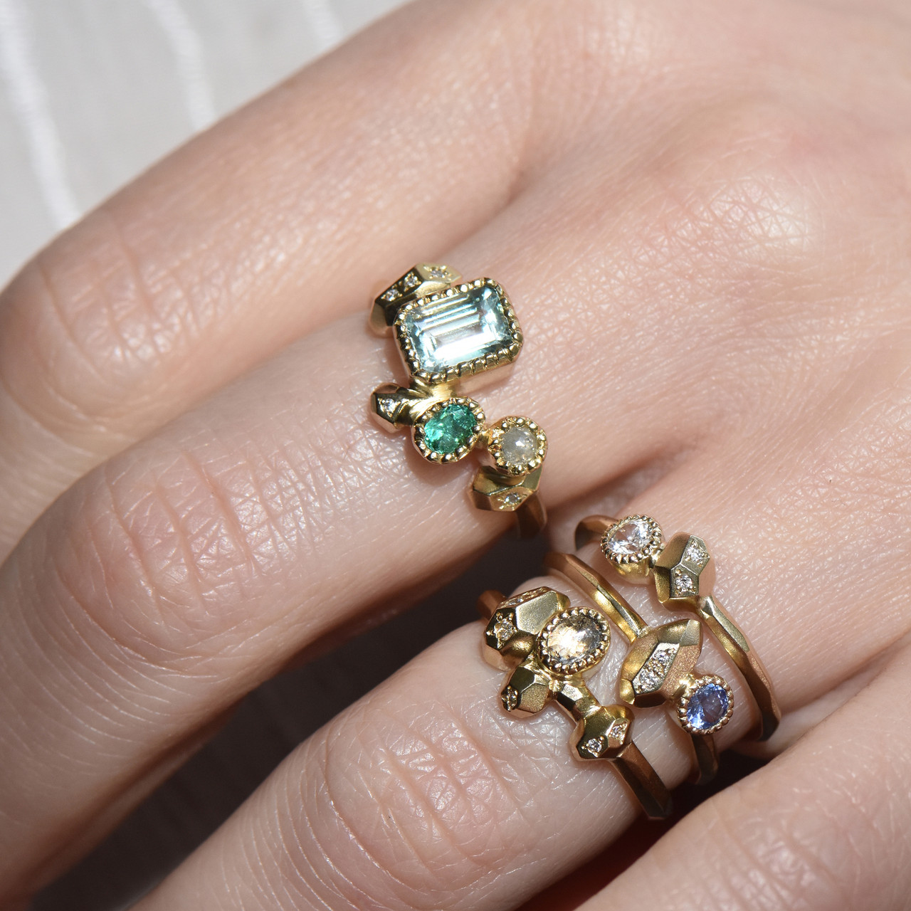 One-Of-A-Kind Gea Ring with Green Beryl, Emerald & Diamonds, Maria Manola, tomfoolery