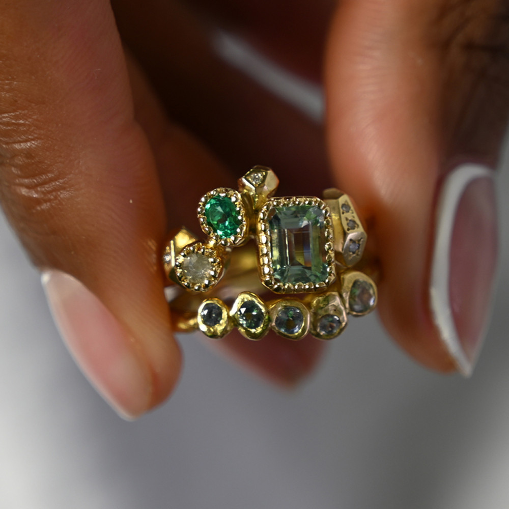 One-Of-A-Kind Gea Ring with Green Beryl, Emerald & Diamonds, Maria Manola, tomfoolery