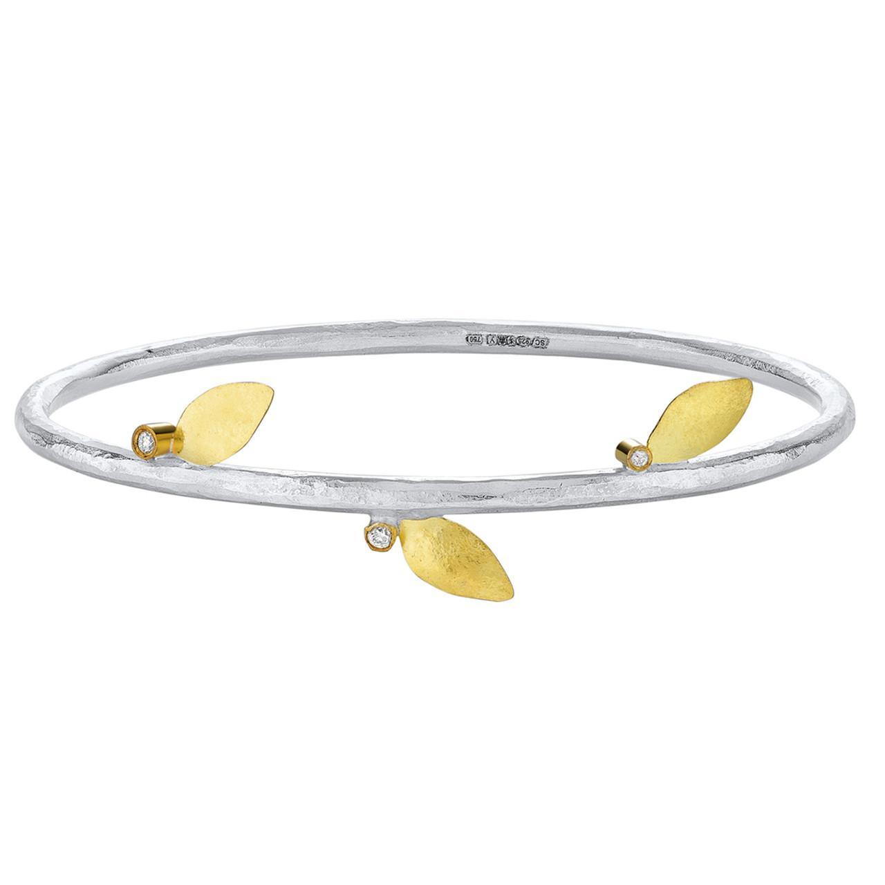 Silver & Diamond Leaf Bangle with Diamonds, Shimara Carlow, tomfoolery