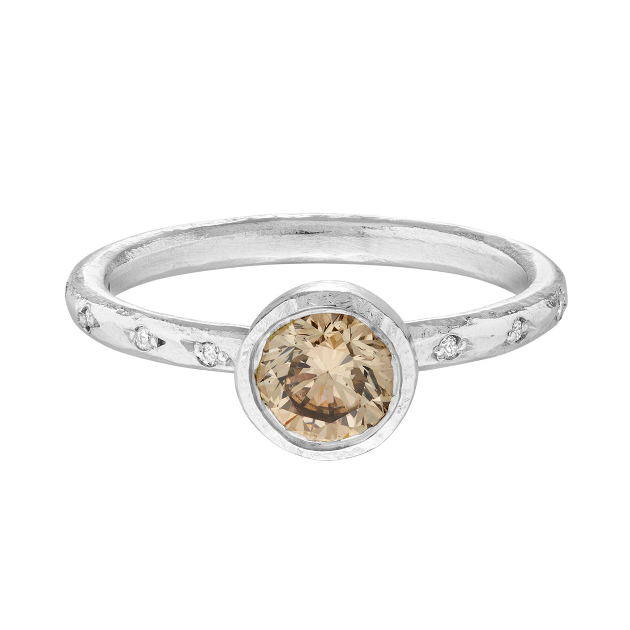 18ct White Gold Champagne Solitaire Ring with Scattered Diamonds, Shimara Carlow, tomfoolery