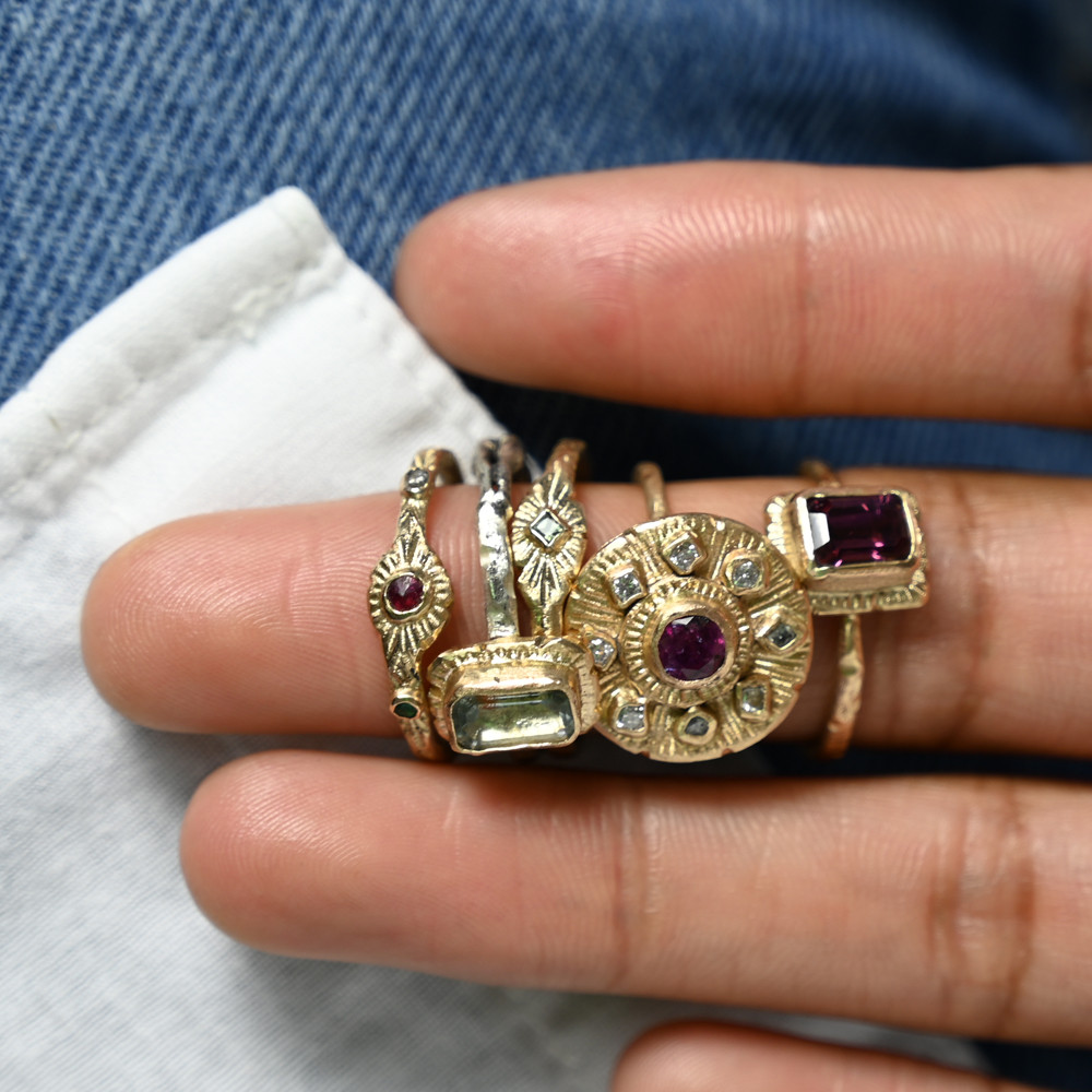 Shine Bright Don't Burn' Ring with Green Sapphire Tomfoolery London