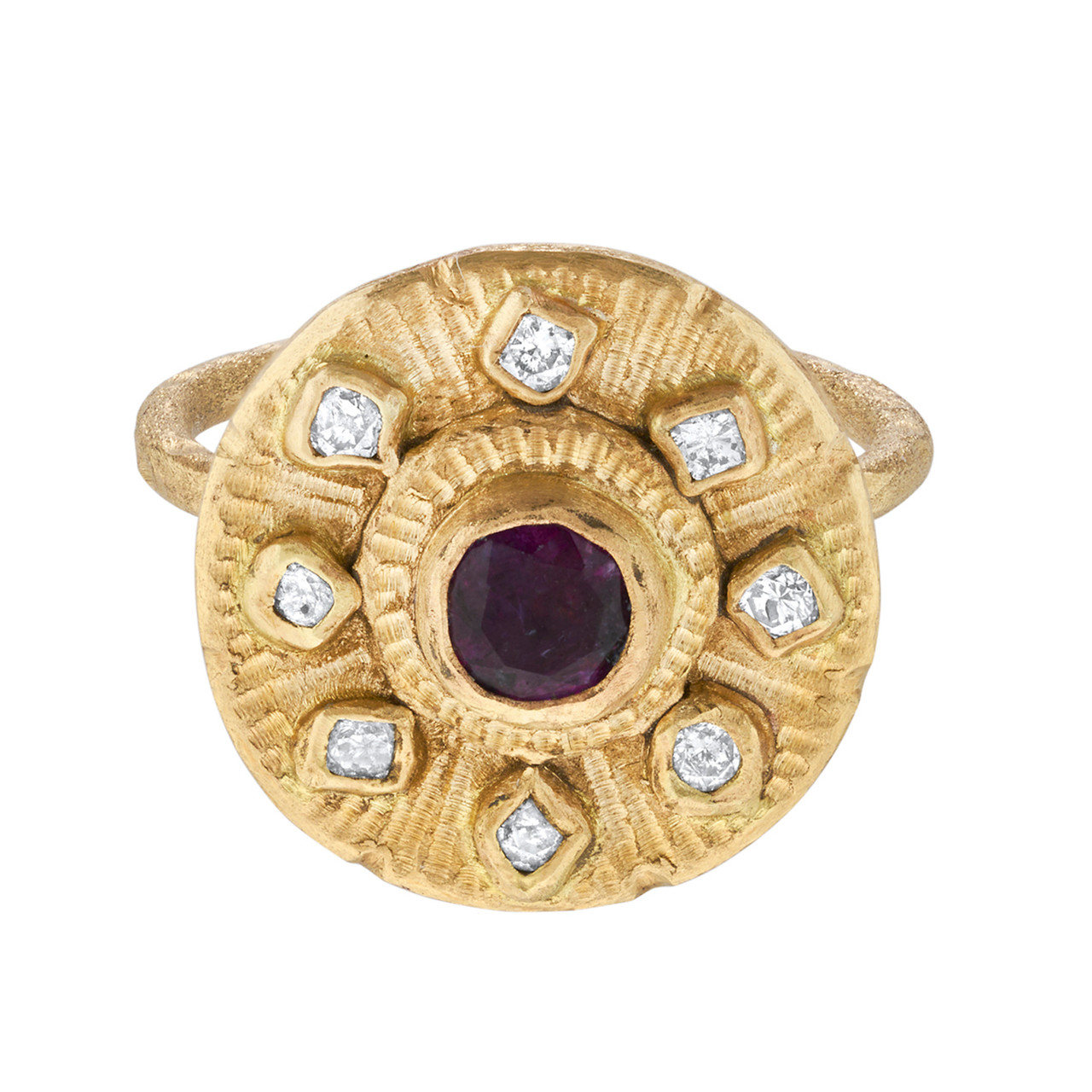 "An Encompassment of Meaning" Ring with Ruby & 14ct Yellow Gold, Franny E, tomfoolery