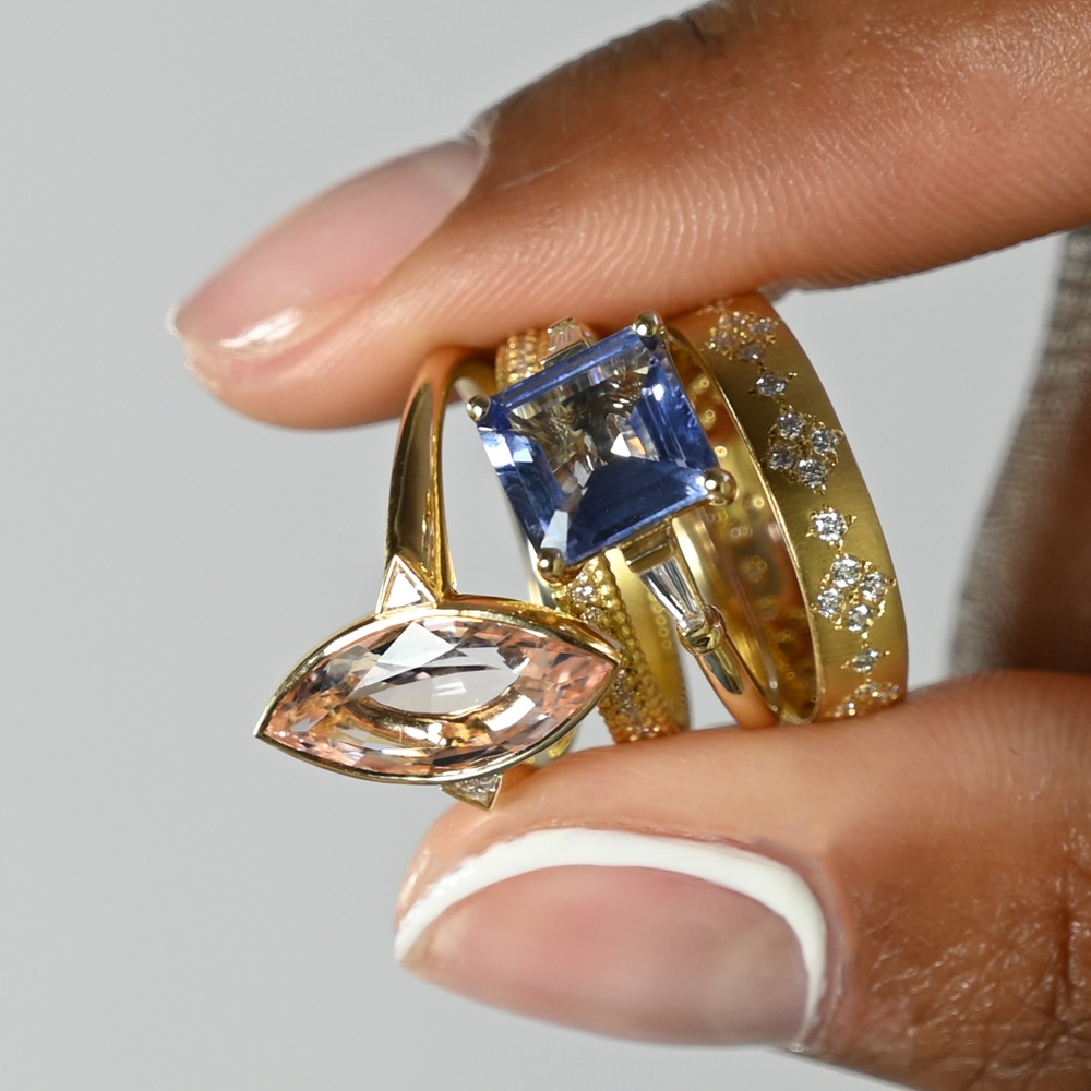 tf Exclusive Marquise Morganite Ring with Two Triangle Diamonds, Artemer, tomfoolery