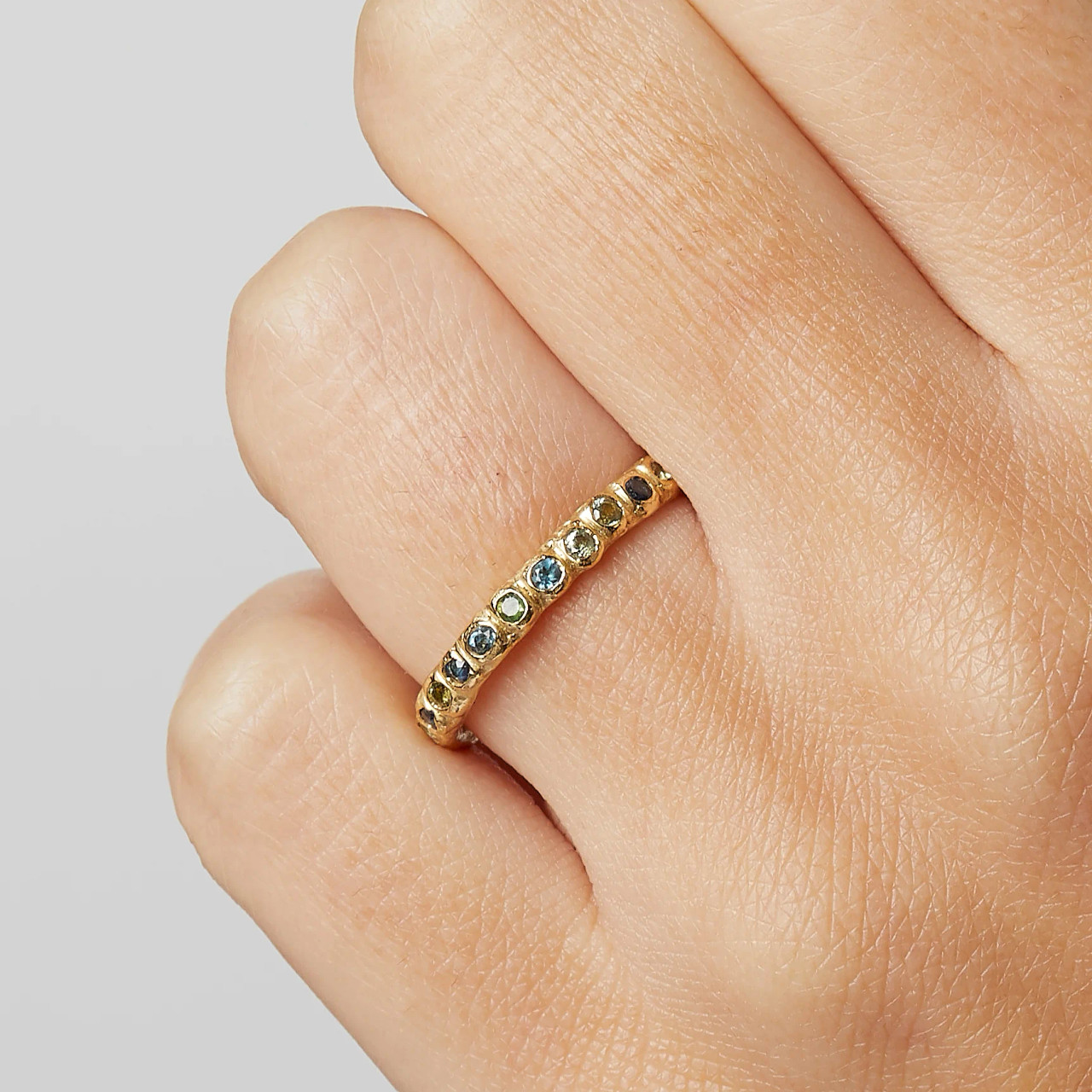 Sapphire, Tourmaline & Topaz Wide Beaded Eternity Band, Ruth Tomlinson, tomfoolery