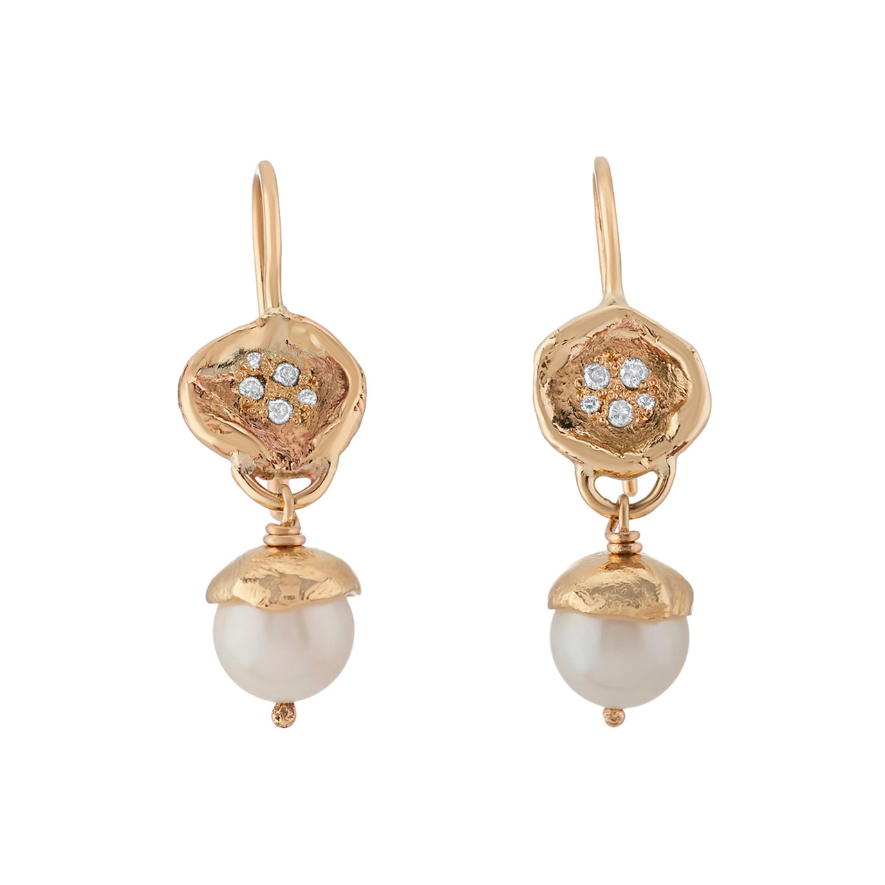 Amata Pearl Earrings in Yellow Gold, Mia Chicco, tomfoolery