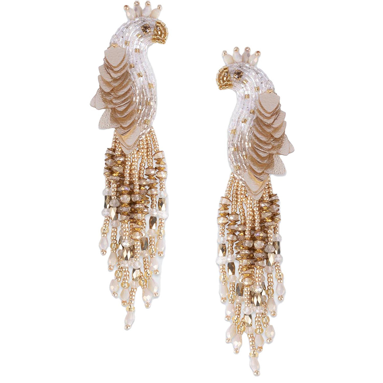 Gold Peacock Beaded Earrings, Olivia Dar, tomfoolery