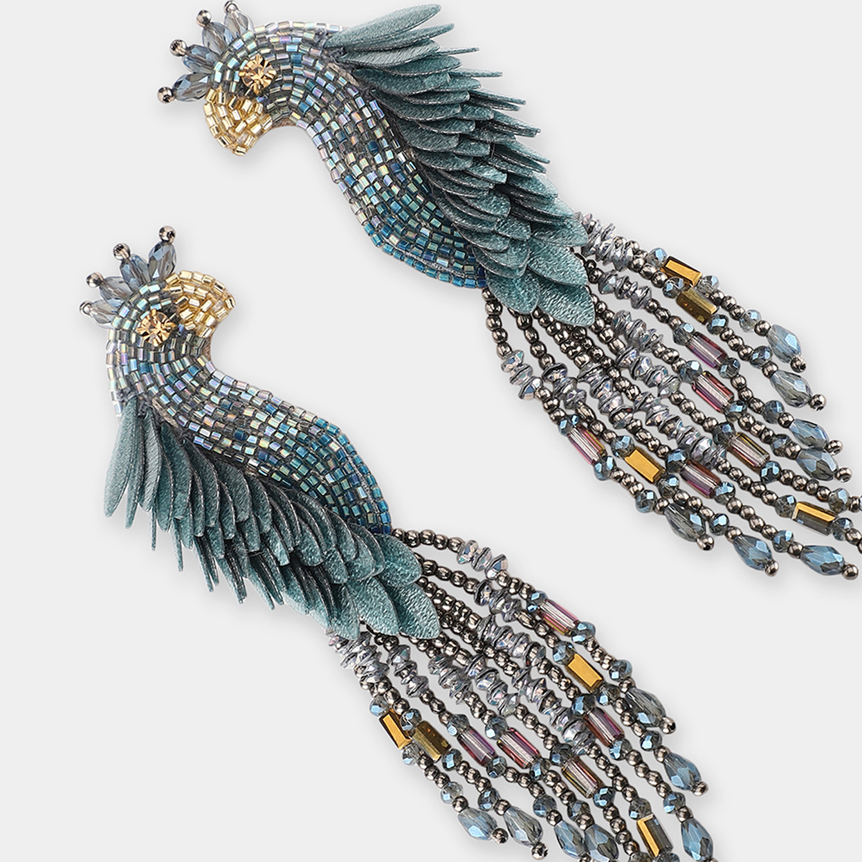 Denim Blue Peacock Beaded Earrings, Olivia Dar, tomfoolery