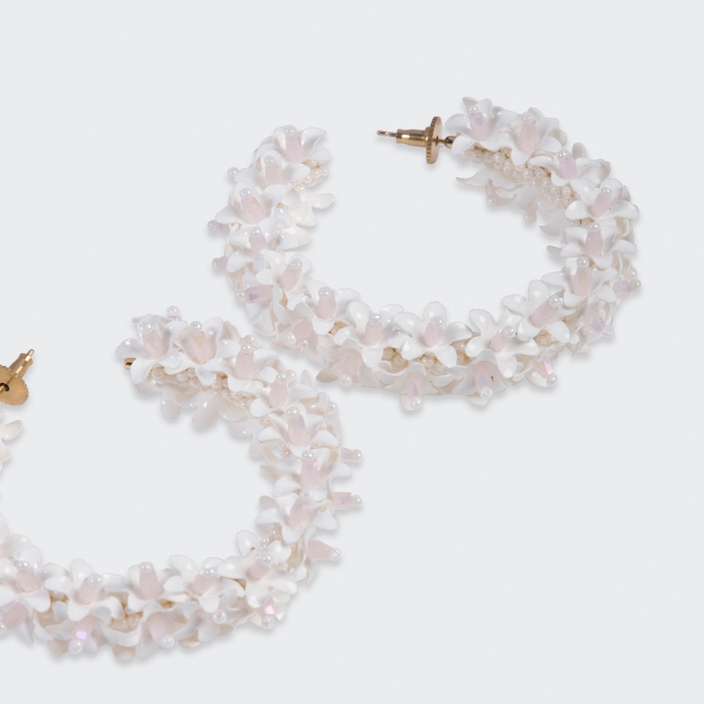 White Beaded Flower Hoops, Olivia Dar, tomfoolery