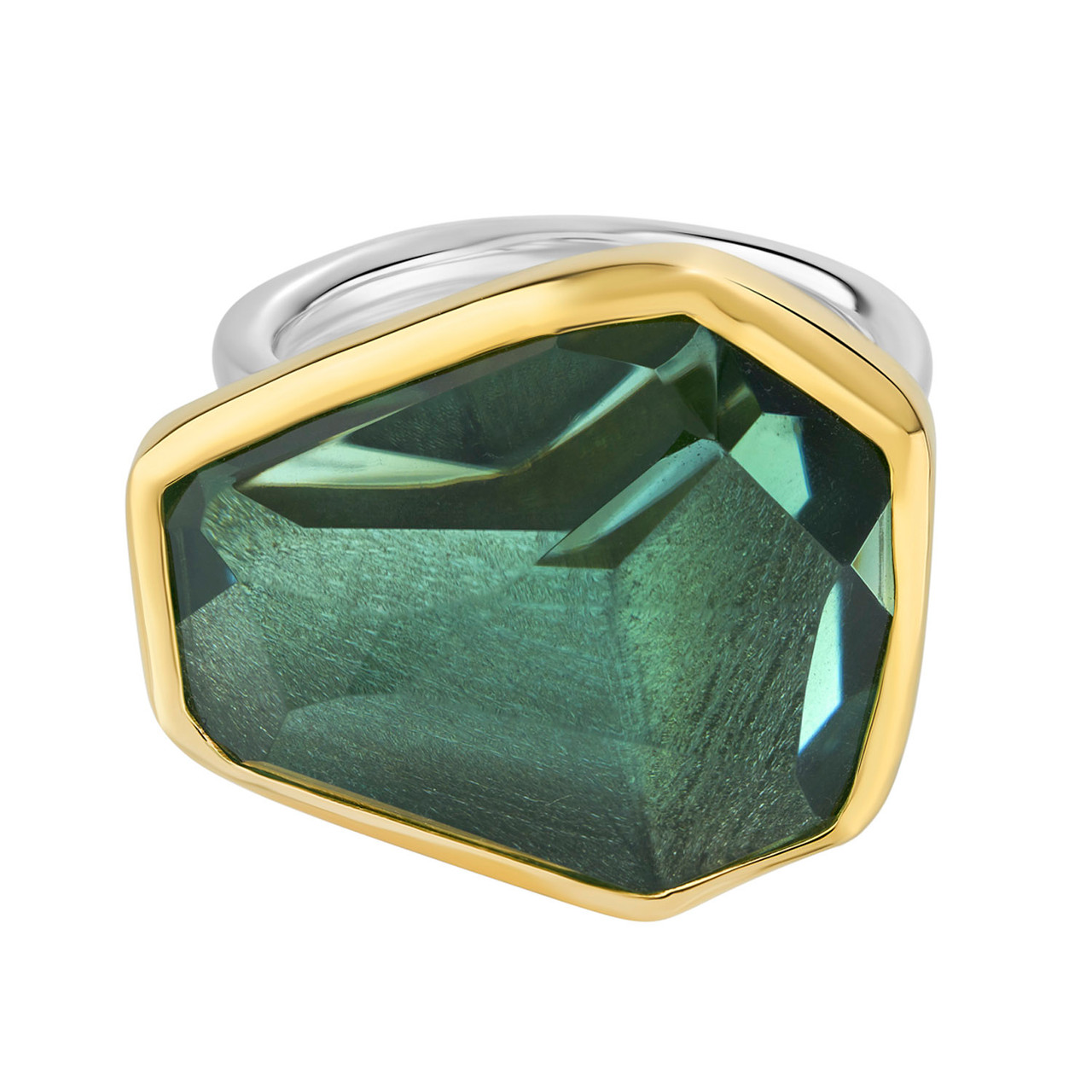 Irregular Green Amethyst Double Band Statement Ring, Margoni, tomfoolery