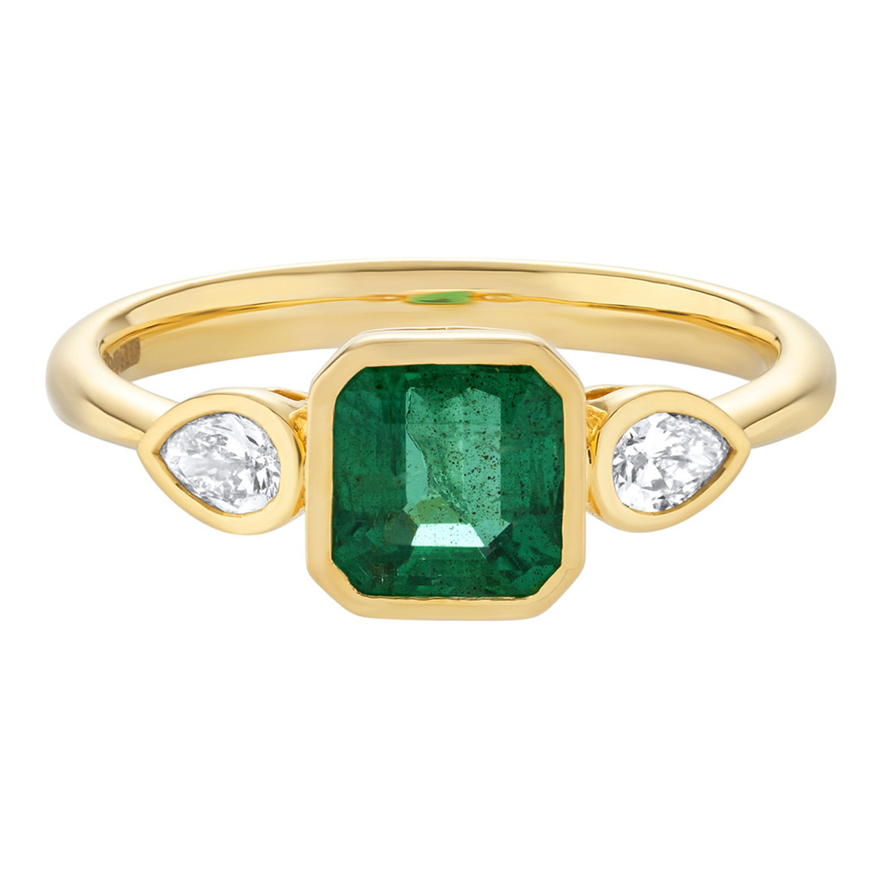 Trio Emerald and Diamond Bezel Set Ring, Infinite, tomfoolery