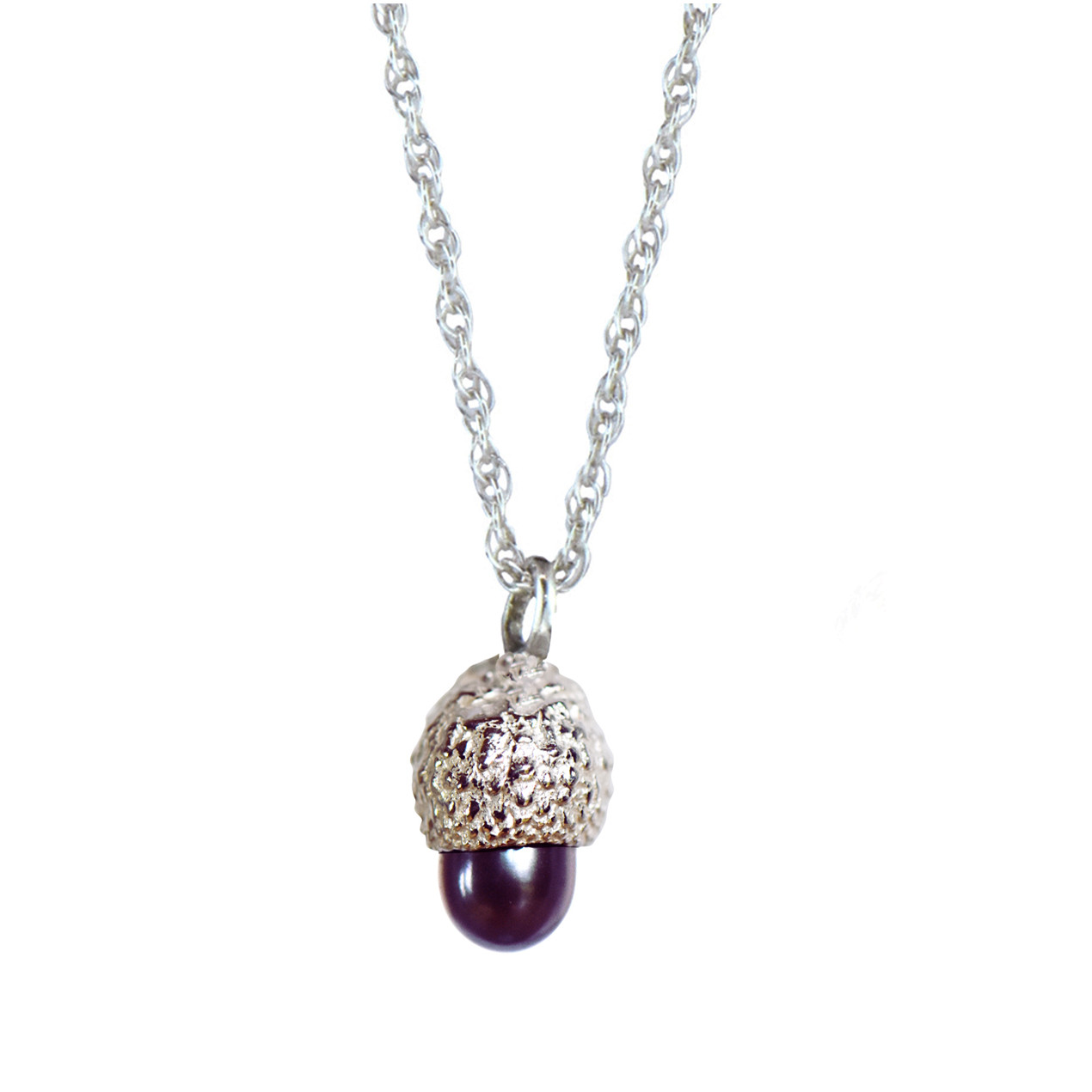 Mini Silver & Purple Pearl Acorn Necklace, Issy White, tomfoolery