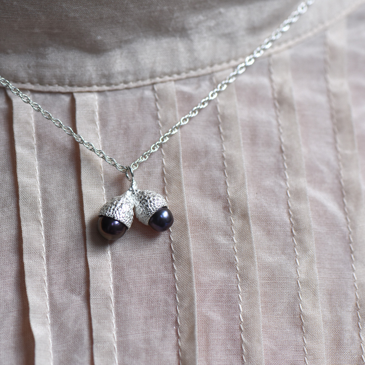 Double Cup Silver & Purple Pearl Acorn Necklace, Issy White, tomfoolery