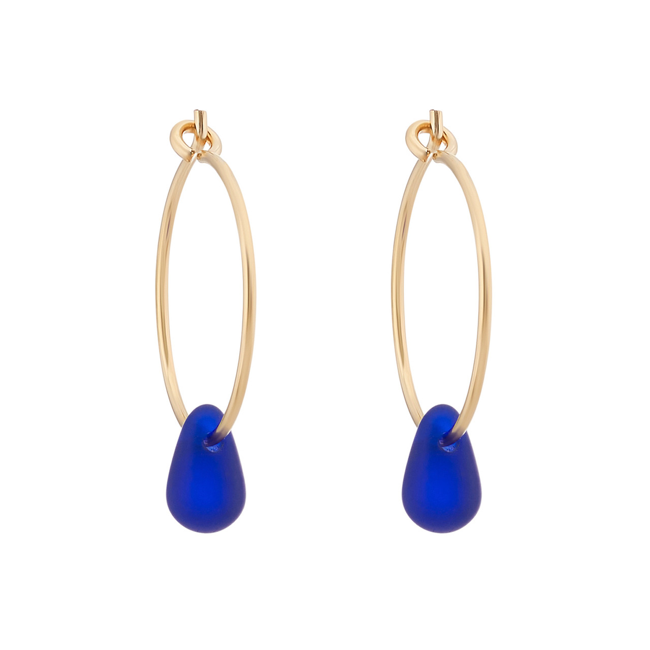 Cobalt Blue Gold Filled & Glass Bead Teardrop Hoops, Old Farmhouse Jewellery, tomfoolery