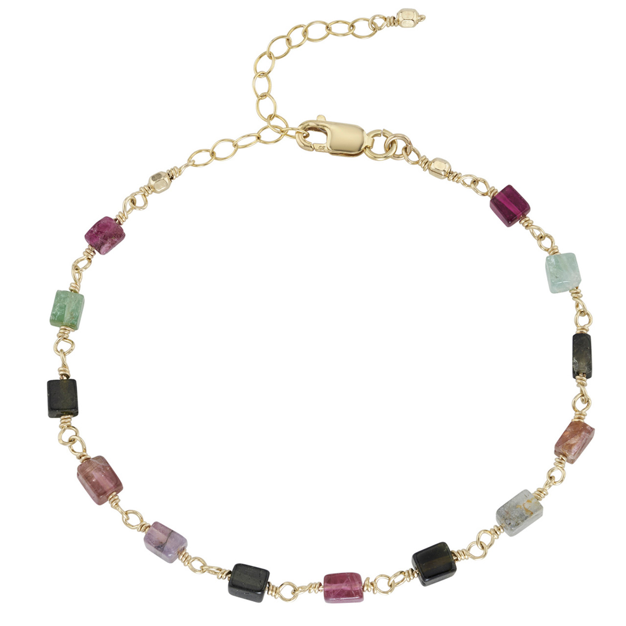 Multi-Color Tourmaline Birthstone Beaded Bracelet Gold Filled