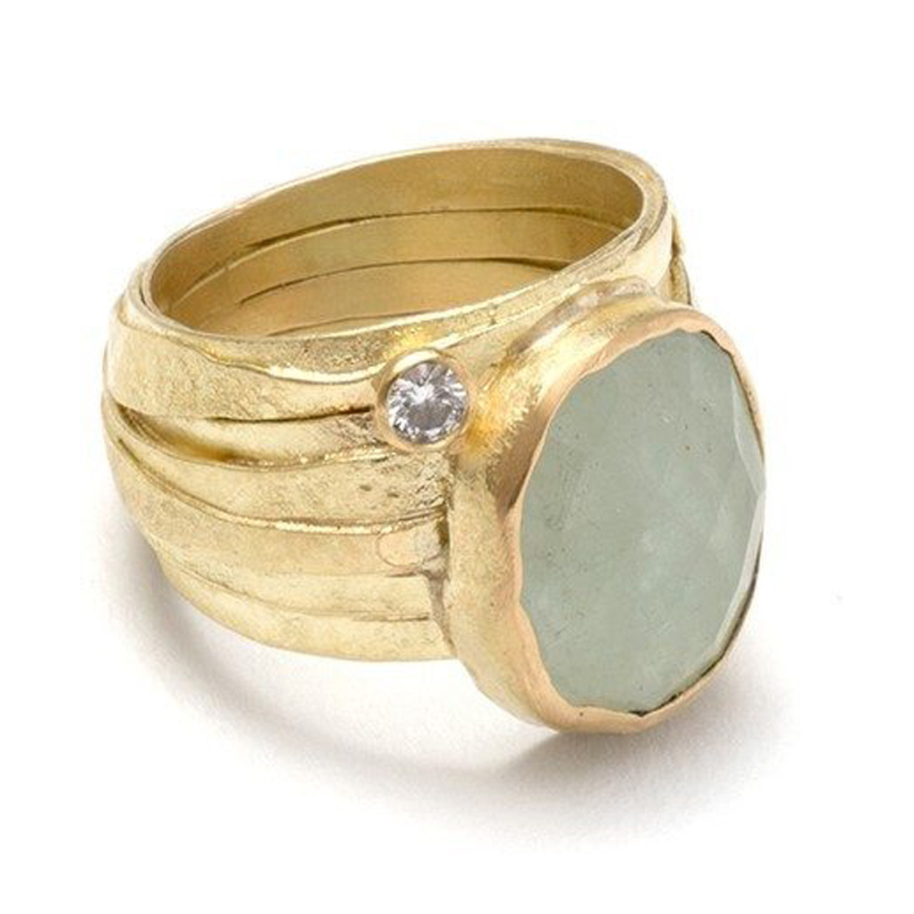 18ct Yellow Gold Wrap Ring with Rose Cut Aquamarine & Diamond, Shimara Carlow, tomfoolery