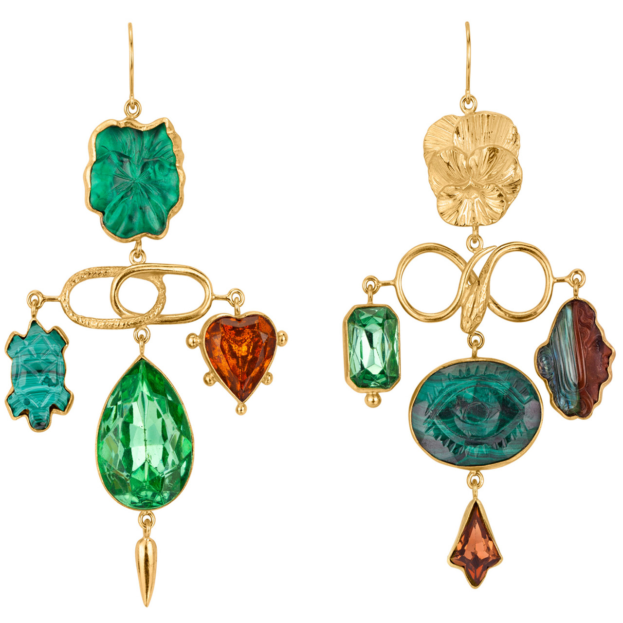 Green & Gold Pansy Balance Drop Earrings, Grainne Morton, tomfoolery