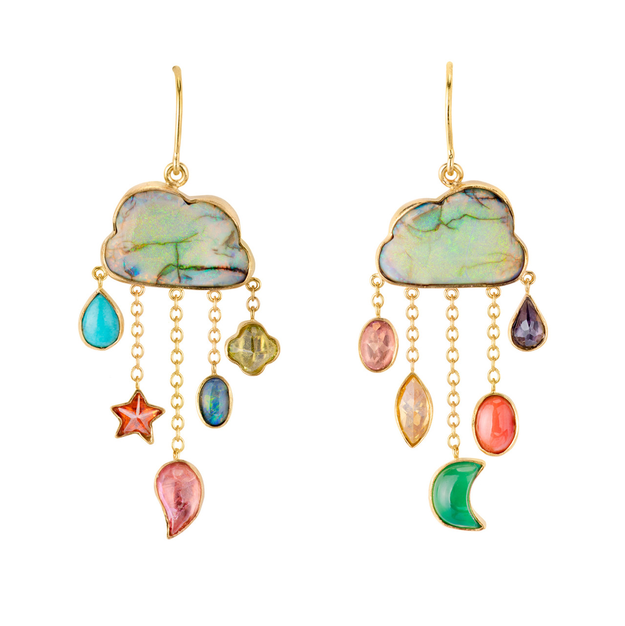 Cloud & Rain Chain Drop Earrings in Opal, Grainne Morton, tomfoolery