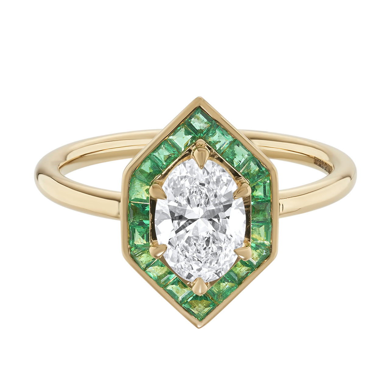 Lab Oval Diamond Hex Emerald Channel Set Ring, tf House, tomfoolery