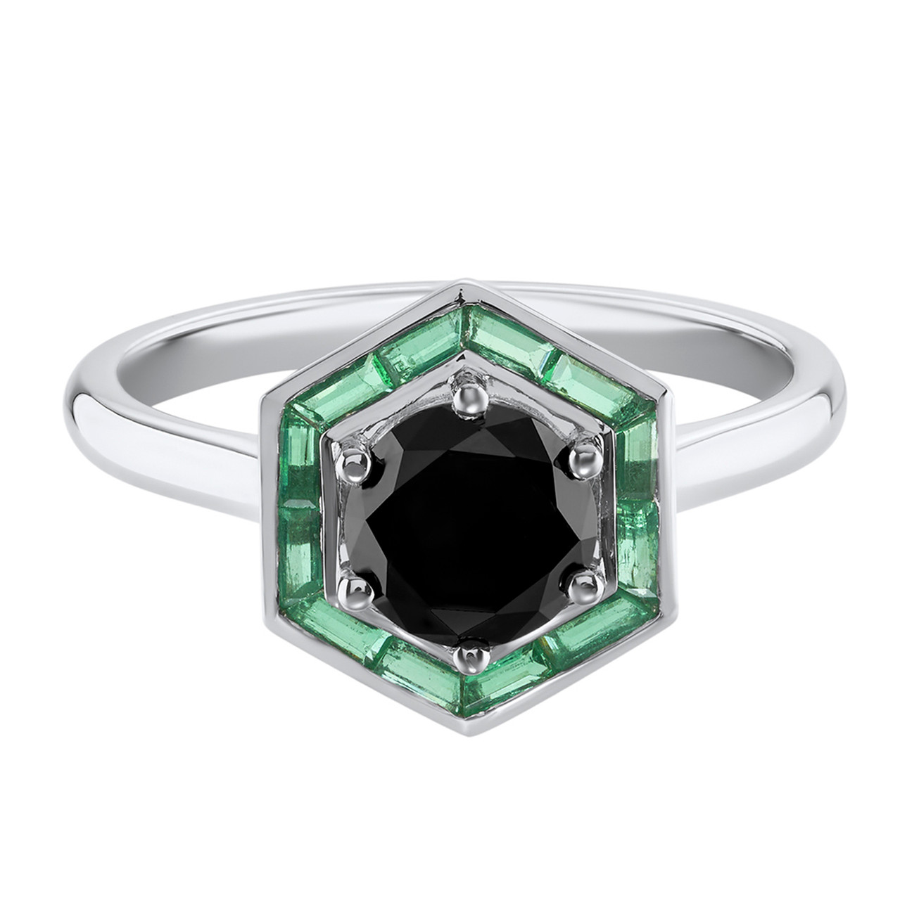 Black Diamond Hex Emerald Channel Set Ring, tf House, tomfoolery