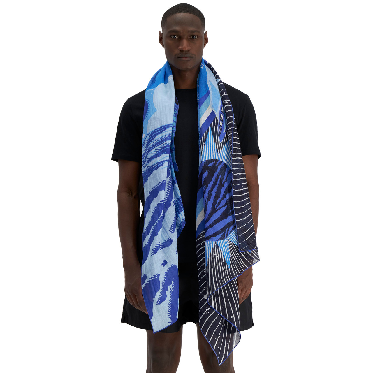 Boom Silk & Cotton Scarf in Blue, Inoui Editions, tomfoolery