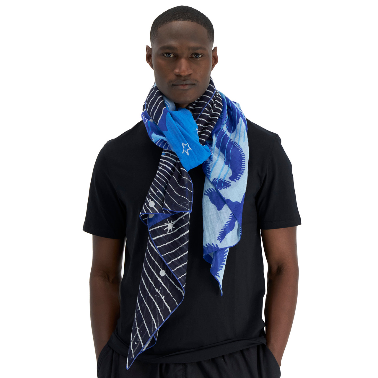 Boom Silk & Cotton Scarf in Blue, Inoui Editions, tomfoolery