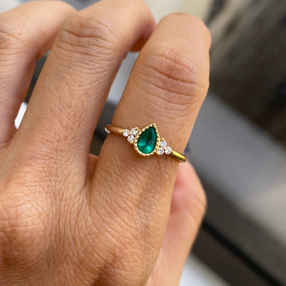 Emerald Pear Diamond Cluster Ring , Jennie Kwon, Tomfoolery London