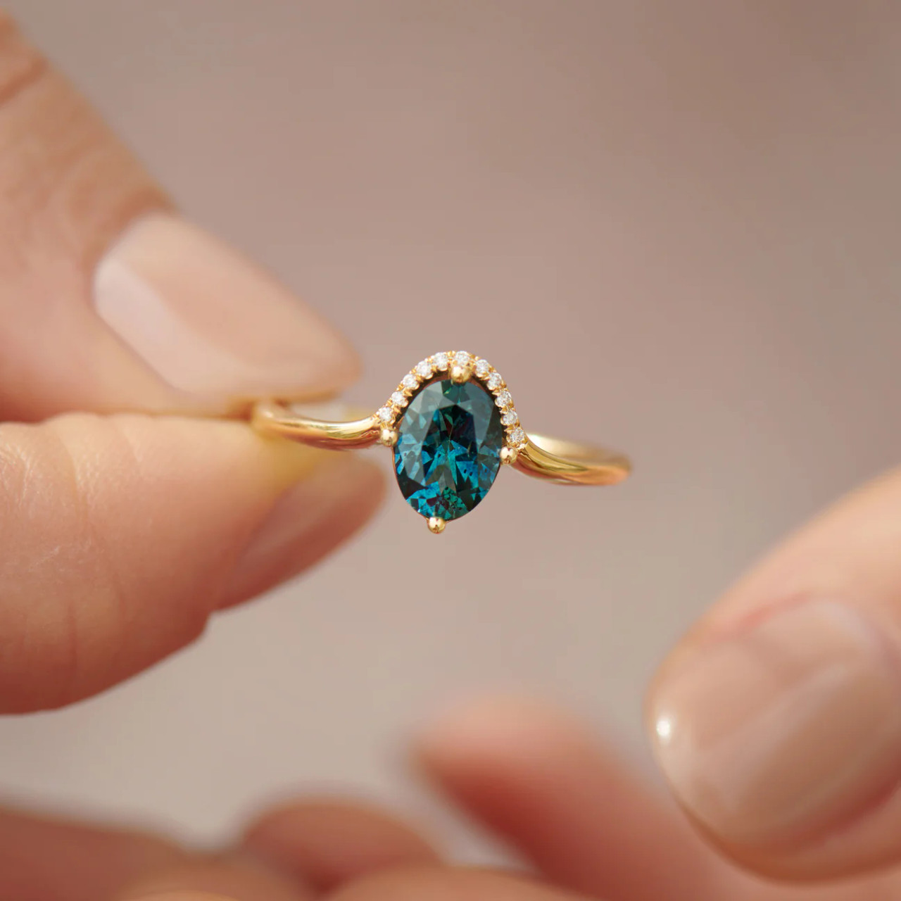 Teal Sapphire & Pave Diamond Engagement Ring, Artemer, tomfoolery