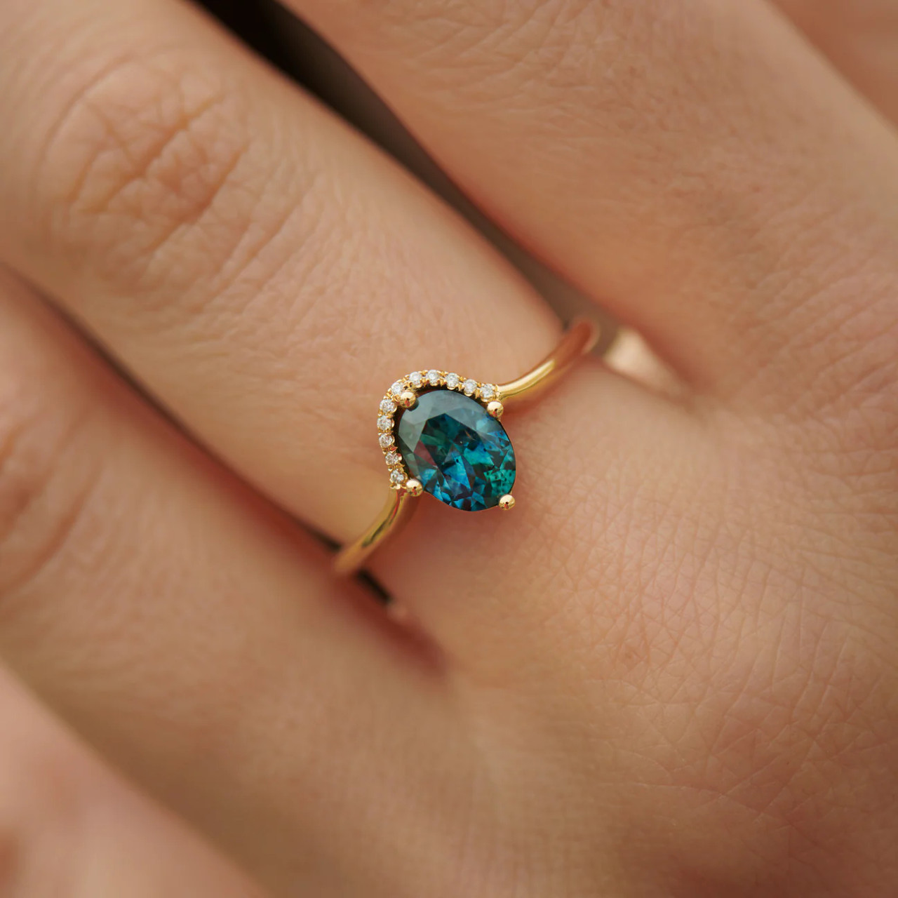 Teal Sapphire & Pave Diamond Engagement Ring, Artemer, tomfoolery