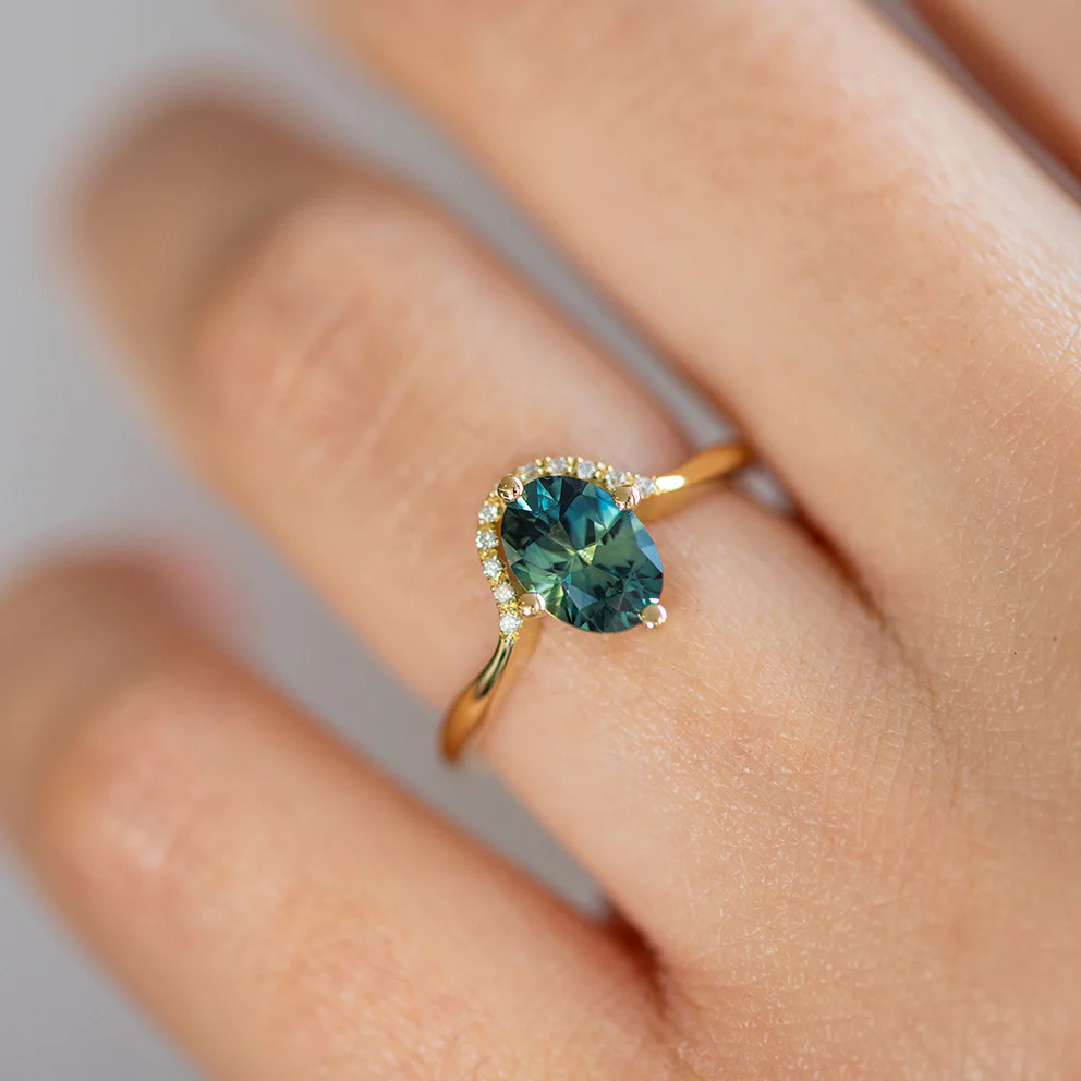 Teal Sapphire & Pave Diamond Engagement Ring, Artemer, tomfoolery