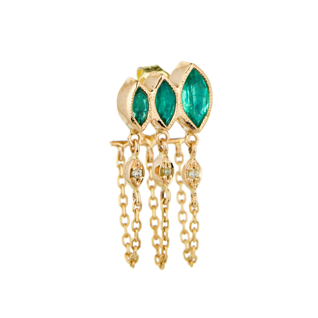 Triple Marquise Emerald Chain Single Earring, Celine Daoust, tomfoolery