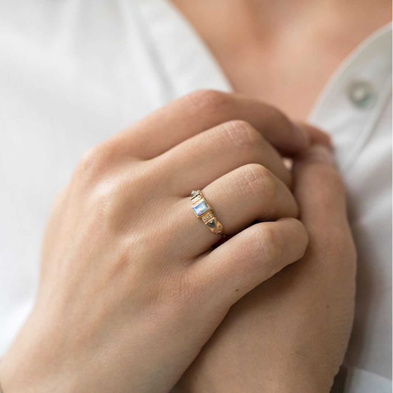 Totem Moonstone & Diamond Ring, Celine Daoust, tomfoolery