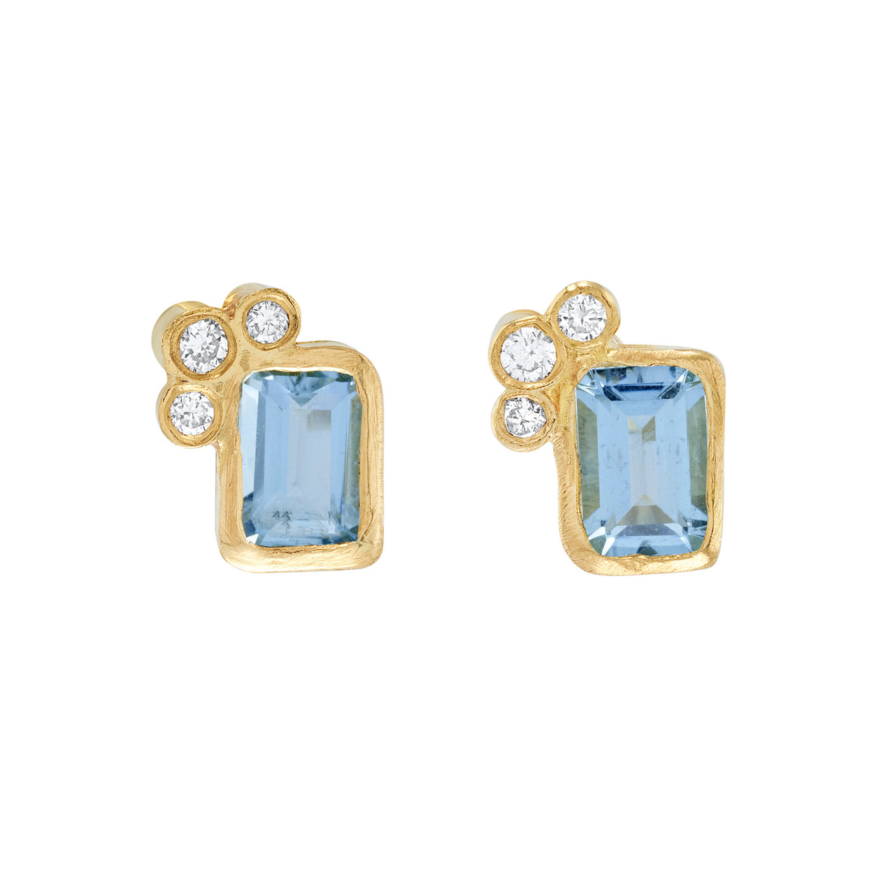 18ct Yellow Gold, Aquamarine & Diamond Cluster Studs, Shimara Carlow, tomfoolery