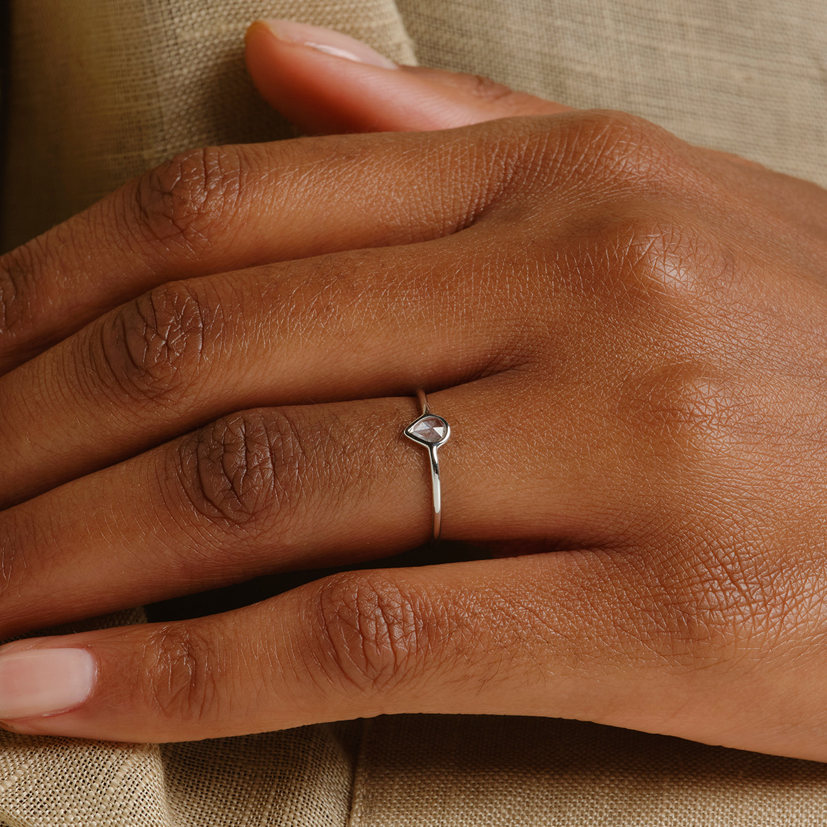 tomfoolery, 18ct White Gold Single Pear Rose Cut Diamond Ring, tf diamonds