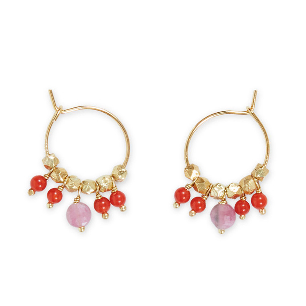 Untitledition: Pastiglia Mini Red Coral & Pink Tourmaline Hoop Earrings , tomfoolery, tomfoolery