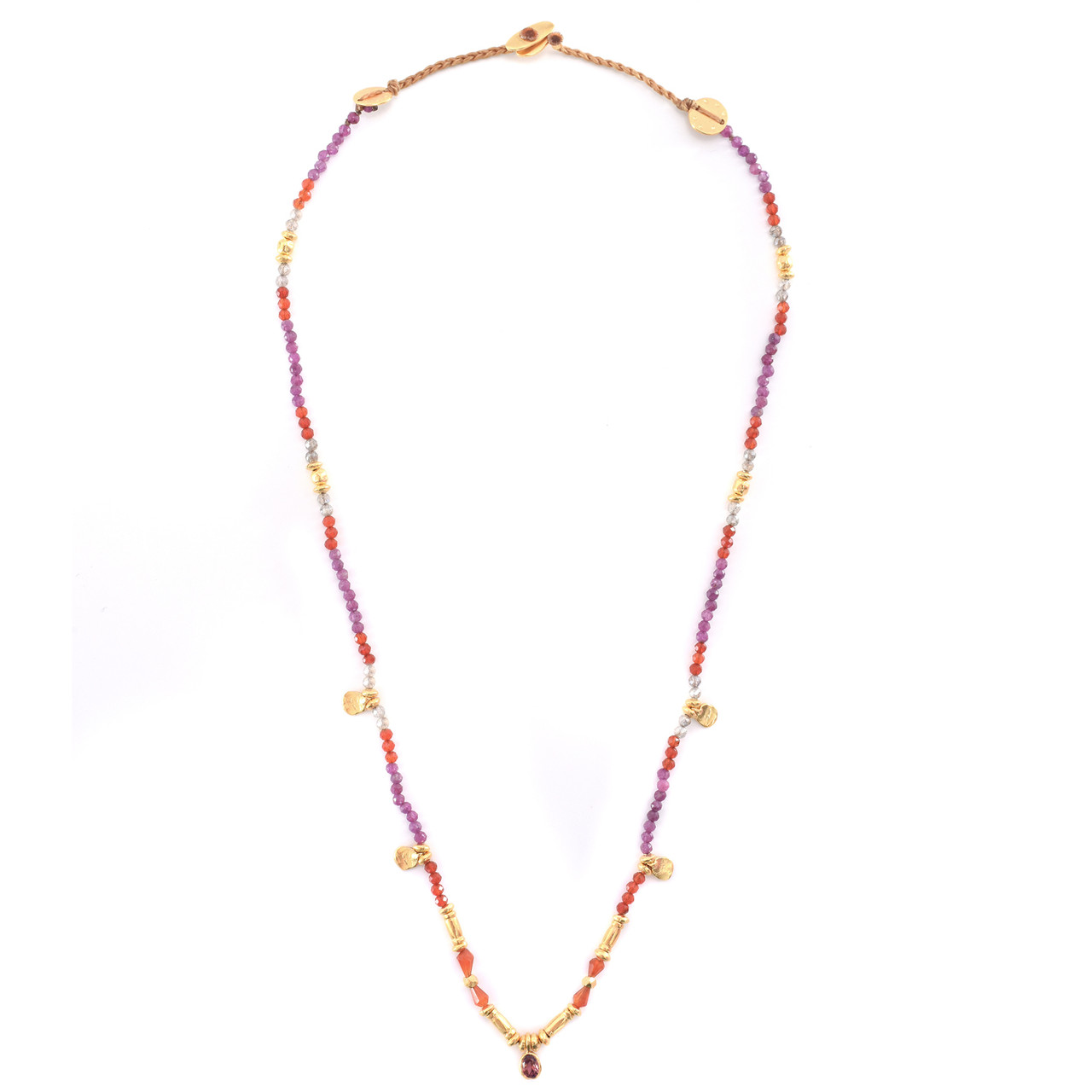 Smarties Gold Plated Beaded Necklace with Ruby, Carnelian & Labradorite, Mary Gaitani, tomfoolery